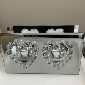 Silver Mirrored Double Heart candle holder